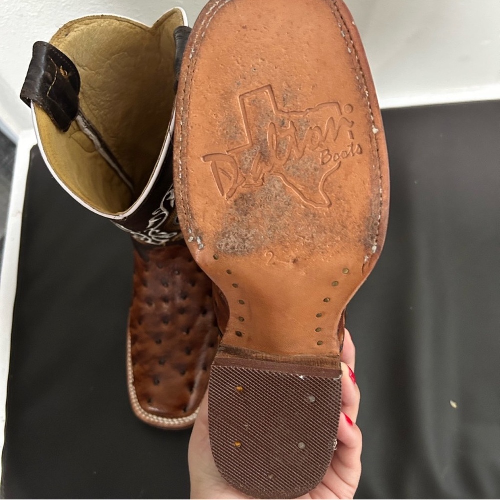 Durango Brown and Black Cowboy Boots with Square Toe and Ornate Stitching - Picture 4 of 5